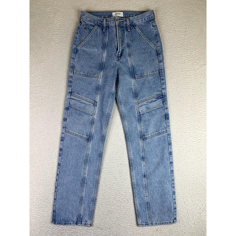 AGOLDE Cooper Cargo Straight Jeans Womens 24 Blue Light Wash High Rise Denim